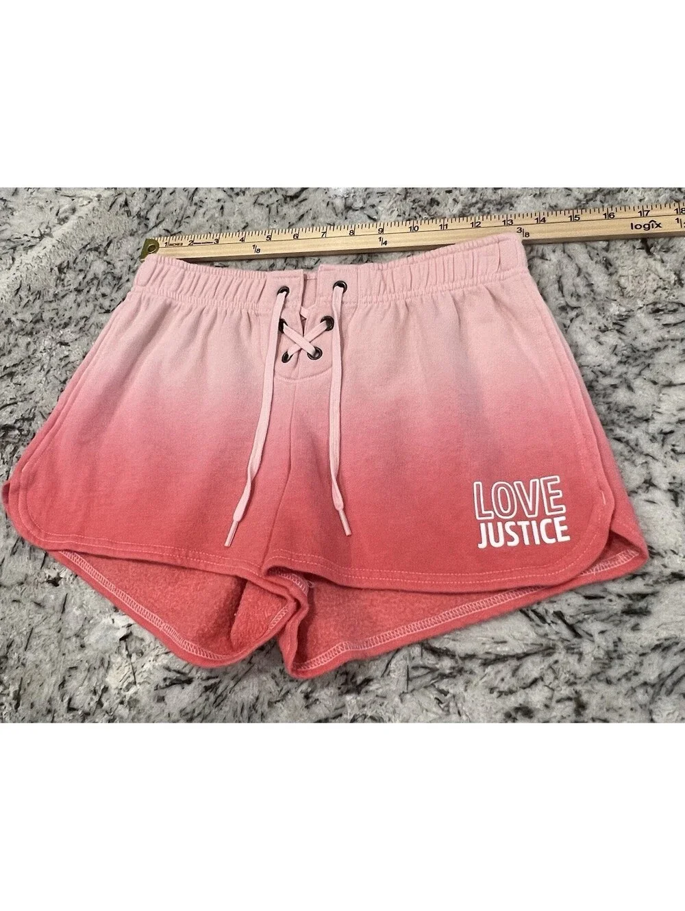 Justice Active Girls Hombre Logo Lace Up Elastic Waist Dolphin Shorts Size 14/16